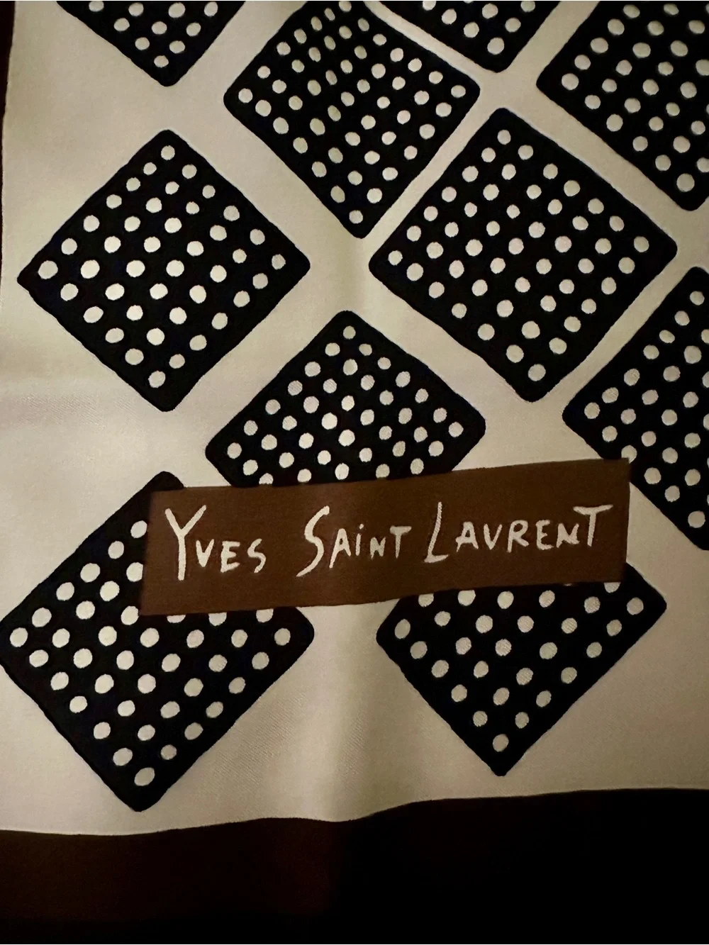 Vintage Yves Saint Laurent Signed Square Scarf Brown Geometric Designer Parisian